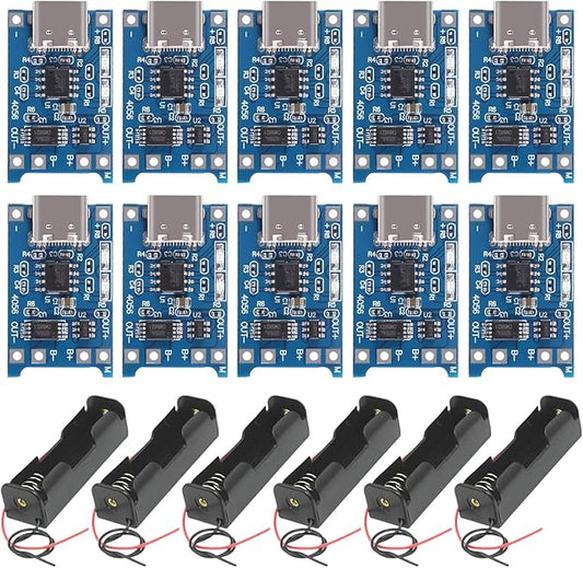 GTIWUNG T712 6x 18650 Batteriehalter + 10x USB-C Lademodul 5V 1A mit Dual-Schutz für Lithium-Akkus