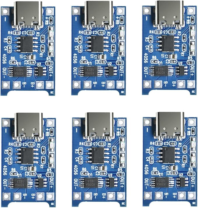 Aideepen USB-C 6 Stück TC4056 5V 1A Li-Ion Akku-Ladeplatine Modul mit doppeltem Schutz & Typ-C Eingang