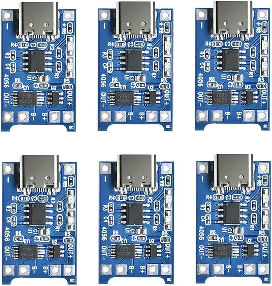 Aideepen USB-C 6 Stück TC4056 5V 1A Li-Ion Akku-Ladeplatine Modul mit doppeltem Schutz & Typ-C Eingang