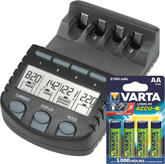 Technoline BC 700 Set Akku-Ladegerät mit Microprozessor-Steuerung, 9-in-1 Funktionen inkl. Laden, Entladen, Test und Refresh – V56706