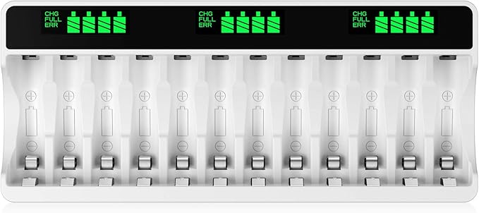 HiQuick Akku Ladegerät 2020 für AA AAA Batterien, 12-fach LCD Display, Micro USB & Typ-C, Schnellladung in 3h, Sicherheitsschutz