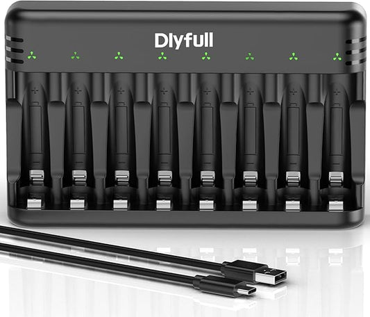 Dlyfull USB-C 8-Fach Akku Ladegerät für AA/AAA Ni-MH/Ni-CD Batterien mit LED-Anzeige & Schnellladung
