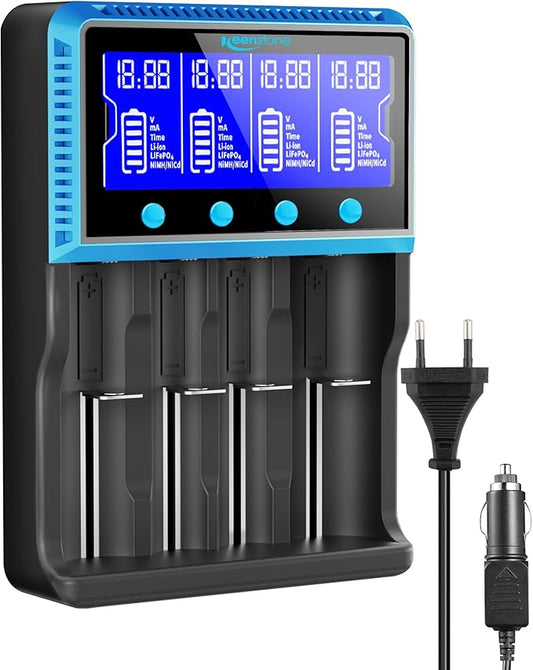 Keenstone 18650 Universal Ladegerät mit 4 Schächten, LCD Display für Li-Ion Ni-MH Ni-CD AA AAA Akkus