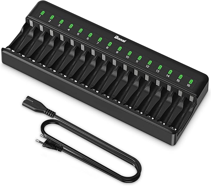 BONAI C006 Akku Ladegerät 16 Slot Universal Smart Charger für AA/AAA Ni-MH Ni-CD Batterien Schwarz